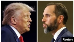 Foto kombinasi mantan presiden AS Donald Trump dan Penasihat Khusus Departemen Kehakiman Jack Smith di Washington, 2023. (Foto: Tasos Katopodis, Kevin Wurn/arsip)