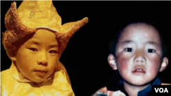 合成图片：两个年龄相仿的藏族男孩根敦确吉尼玛(右)和坚赞诺布卷入班禅喇嘛转世灵童风波。1995年，达赖喇嘛宣布根敦确吉尼玛为新的班禅喇嘛，这名时年六岁的男童随后被中国当局带走，从此失去音信。北京另立坚赞诺布为班禅喇嘛。