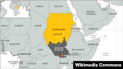 Peta wilayah Sudan dan Sudan Selatan.