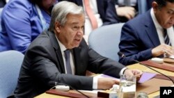 Antonio Guterres devant le Conseil de sécurité de l'ONU, New York, le 29 août 2018.