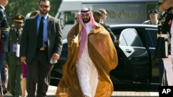 Saudi Arabia Defense Minister Mohammad bin Salman Al Saud arrives to attend the Global Coalition to Counter IS Meeting at Joint Base Andrews, Maryland, outside of Washington, D.C., July 20, 2016.