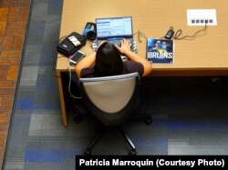 A student studies in the James West Alumni Center at the University of California, Los Angeles.