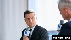 Ukrainian President Volodymyr Zelenskiy speaks at Yalta European Strategy forum in Kyiv, Ukraine, September 10, 2021. (Ukrainian Presidential Press Service/Handout via Reuters)