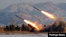 지난 2009년 1월 조선중앙통신이 보도한 북한군의 포사격 훈련 모습. (자료사진)