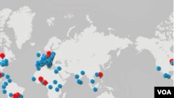 Map showing countries which leading contenders to be pope represent as well as the electors
