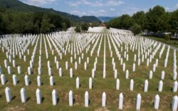An aerial view of the Memorial Center in Potocari near Srebrenica, Bosnia and Herzegovina July 6, 2020. Picture taken with a drone July 6, 2020. Twenty-five years ago, the Bosnian Serb forces commanded by General Ratko Mladic attacked the eastern enclave