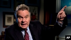 FILE - Rep. Chris Smith speaks during an interview in his office on Capitol Hill in Washington, Nov. 20, 2015.