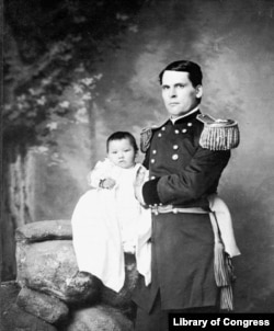 The original "Lost Bird," Zitkála Nuni, at age 4 months, held by her adoptive father, U.S. Army General Leonard Colby.
