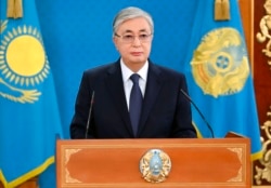 FILE - In this image taken from video released by Kazakhstan's Presidential Press Service, Kazakhstan's President Kassym-Jomart Tokayev speaks during his televised statement to the nation in Nur-Sultan, Kazakhstan, Jan. 7, 2022.