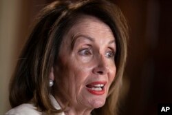 Speaker of the House Nancy Pelosi, D-Calif., speaks during an interview with The Associated Press in her office at the Capitol in Washington, April 10, 2019.