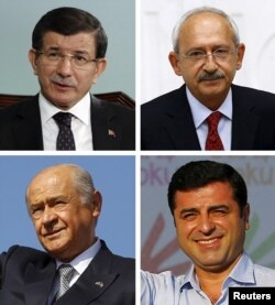 A combination of file pictures shows leaders of Turkish political parties Prime Minister Ahmet Davutoglu of AK Party, (top L), Kemal Kilicdaroglu of the main opposition Republican People's Party (CHP), Devlet Bahceli of Nationalist Movement Party (MHP), S
