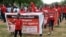 People march during a protest calling on the government to rescue the kidnapped girls of the government secondary school who were abducted two years ago, in Abuja, Nigeria, April 14, 2016.