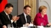 Dari kiri: Presiden China Xi Jinping, Presiden Perancis Emmanuel Macron, dan Kanselir Jerman Angela Merkel dalam pertemuan di Paris (foto: dok).