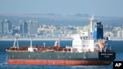 FILE - The Liberian-flagged oil tanker Mercer Street is seen off Cape Town, South Africa, Jan. 2, 2016. 