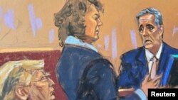 Michael odgovara na pitanja tužiteljice Donaldom Truapom (Skica iz sudnice Jane Rosenberg /REUTERS)