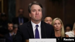 Hakim Brett Kavanaugh di hadapan Komisi Kehakiman Senat AS di Gedung Capitol, Washington, D.C., 27 September 2018.