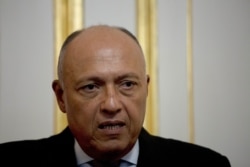FILE - Egypt's Foreign Minister Sameh Shoukry speaks during a press conference in Cairo, Sept. 17, 2019.