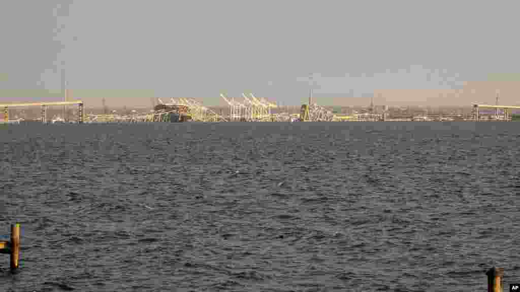 Baltimore&#39;s Francis Scott Key Bridge collapse is shown early morning, March 26, 2024 from Riviera Beach, Maryland.&nbsp;