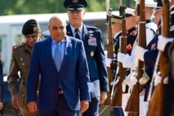 FILE - Then-Kuwaiti Minister of Defense Sheikh Khalid al-Jarrah Al Sabah arrives to attend the Global Coalition to Counter ISIL Meeting at Andrews Air Force Base, Md., July 20, 2016. Kuwait's justice system is testing government pledges to hold ministers accountable for $790 million gone missing from the Defense Ministry fund years ago. The ministerial court ordered two former ministers and royal family members, Sheikh Jaber al-Mubarak Al Sabah and Sheikh Khalid al-Jarrah Al Sabah, detained April 2021 in Kuwait's Central Prison over their suspected misuse of the ministry's funds.