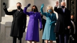 President-elect Joe Biden, his wife Jill Biden and Vice President-elect Kamala Harris and her husband Doug Emhoff arrive at the steps of the U.S. Capitol for the start of the official inauguration ceremonies, in Washington, Wednesday, Jan. 20, 2021. (AP)