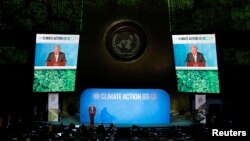 Sekjen PBB Antonio Guterres dalam pidato pembukaan KTT IKlim PBB di Markas Besar PBB di New York, 23 September 2019. 