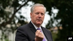 រូប​ឯកសារ៖ នាយក​ខុទ្ទកាល័យ​សេតវិមាន​លោក Mark Meadows ថ្លែង​ទៅ​កាន់​អ្នក​សារព័ត៌មាន​នៅ​សេតវិមាន​ ថ្ងៃទី១៧ ​ខែកញ្ញា ឆ្នាំ២០២០។ 