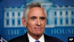 FILE - White House coronavirus adviser Dr. Scott Atlas speaks during a news conference in the James Brady Press Briefing Room of the White House in Washington, Sept. 23, 2020.
