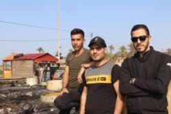Jalal, 21, left, and his friends Mustafa and Nader say unless you are connected to politicians in Lebanon, it is increasingly difficult to get jobs or basic services, outside of Tripoli, Lebanon, Nov. 15, 2019. (Heather Murdock/VOA)