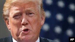 FILE - President Donald Trump is seen speaking in the Rose Garden of the White House, Oct. 23, 2017, in Washington.