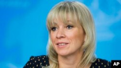 Juru bicara Kementerian Luar Negeri Rusia, Maria Zakharova, memberikan keterangan kepada media di Moskow. 