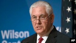 Menteri Luar Negeri AS Rex Tillerson berbicara di Wilson Center, Washington DC, Selasa (28/11). 