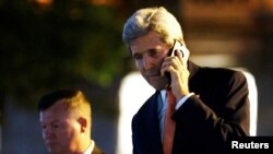 Menlu AS John Kerry setelah pembicaraan tentang Suriah di Lausanne, Swiss, 15 Oktober 2016. 