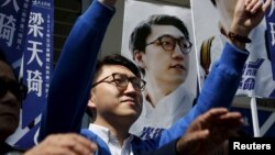 Edward Leung, a candidate from the Hong Kong Indigenous, attends a campaign during a Legislative Council by-election in Hong Kong, China February 28, 2016. 