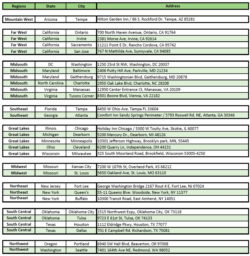 Screenshot of an Iranian government document showing addresses of polling stations in 29 U.S. cities for Iran's June 18, 2021, presidential election. Most of the addresses first appeared in the document on June 17; the rest appeared on the morning of June 18.