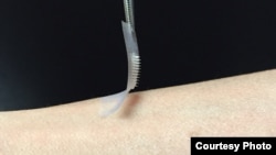 The "smart insulin patch," developed by researchers in the joint UNC/NC State Biomedical Engineering Department. (Credit: The lab of Zhen Gu, Ph.D.)
