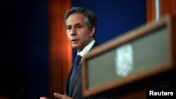 FILE - U.S. Secretary of State Antony Blinken speaks at a news conference in London, May 3, 2021, during the G-7 foreign ministers meeting.