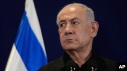 베냐민 네타냐후 이스라엘 총리가 텔아비브에서 기자회견하고 있다. (자료사진)