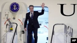 U.S. Secretary of State Antony Blinken arrives in Brasilia, Brazil, Feb. 20, 2024.