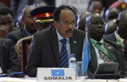 FILE - Somali President Mohamed Abdullahi Mohamed attends East Africa's regional Intergovernmental Authority on Development Special Summit in Nairobi, March 25, 2017.