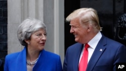 美国总统特朗普和英国首相特蕾莎.梅2019年6月4日在伦敦唐宁街10号合影。