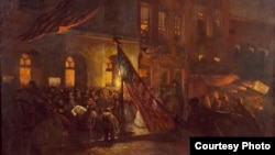 Uljana slika smrtno ranjenog predsjednika Abrahama Linkolna dok ga sele iz Fordovog teatra, Washington, D.C. (ljubaznošću: Carol M. Highsmith, Biblioteka Kongresa)