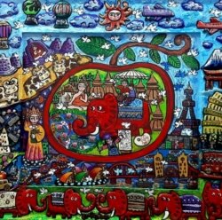 Lukisan menggambarkan Hari Suci umat Budha, Waisak. (Foto: Erica Hestu Wahyuni)