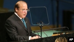 FILE - Pakistani Prime Minister Nawaz Sharif speaks during the 71st session of the United Nations General Assembly at U.N. headquarters in New York, Sept. 21, 2016.