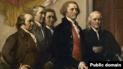 AQShning Mustaqillik deklaratsiyasi matnini tayyorlagan qo'mita vakillari, iyun, 1776. Jon Trambul 1819-yilda chizgan surat. 