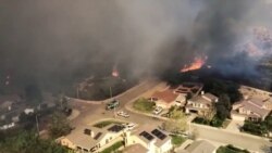 An aerial view of California wildfire is pictured in Los Angeles county, California, in this screen grab taken Oct. 24, 2019.