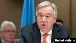 Le secrétaire général, Antonio Guterres, lors de la séance d'ouverture sur la crise humanitaire au Yémen, 3 avril 2018.