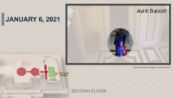 资料照片：众议院弹劾经理人2021年2月10日展示的证据照片显示，阿什丽·巴比特1月6日在被开枪打死前走在国会大厦内。(图片由美国参议院发布。)