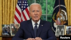 Rais Joe Biden akilihutubia taifa akiwa katika ofisi yake ya White House, Julai 14, 2024. Picha ya Reuters