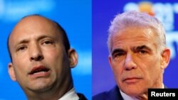 Foto kombinasi Menteri Pendidikan Israel Naftali Bennett dan Pemimpin Partai Yesh Atid, Yair Lapid, 24 Maret 2021. (Foto: Ammar Awad/Amir Cohen/Reuters)