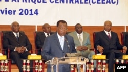 FILE - Chadian President Idriss Deby delivers his opening remarks at the special summit of the 10-nation Economic Community of Central African States (ECCAS) in Ndjamena on January 9, 2014.
